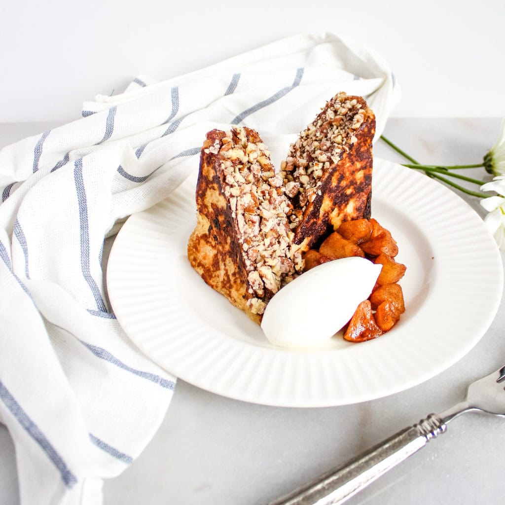 Nutella French toast with caramel apples and chantilly