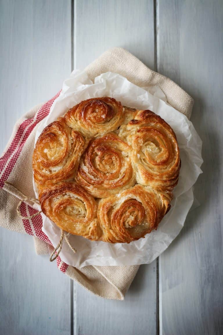 Aerial top of a freshly baked kouign amann