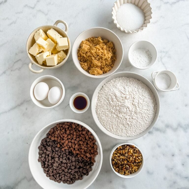 Cookie ingredients previously measured in bowls.