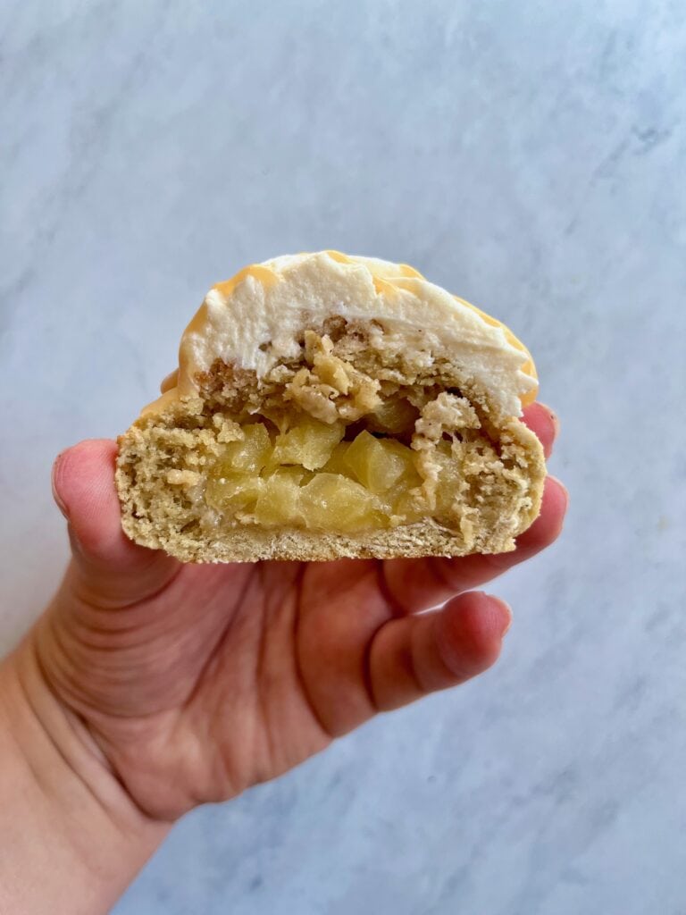 Caramel Apple cookie cut in half